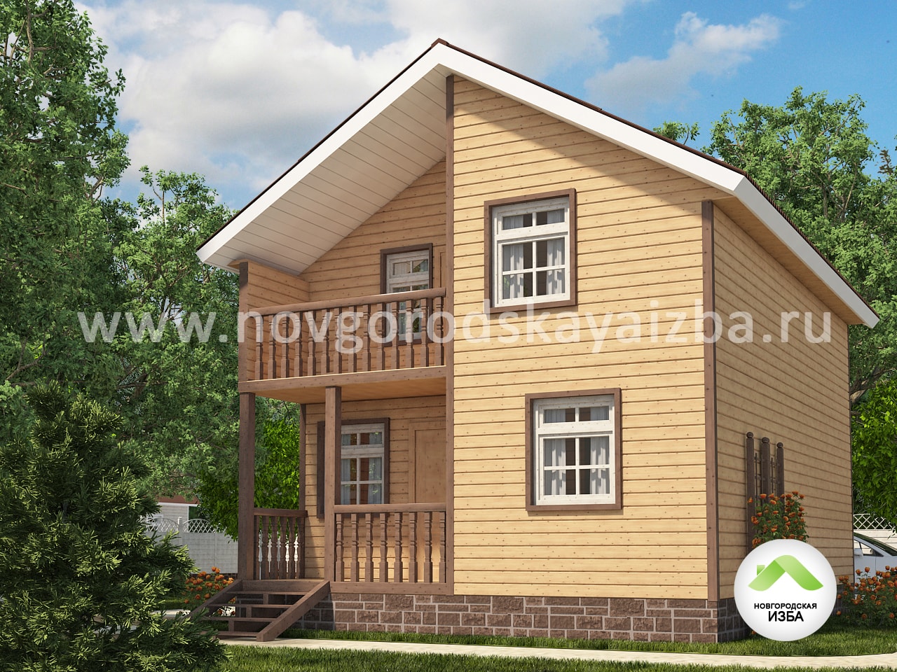Проект дома из бруса 6х8 с балконом, Д-41
